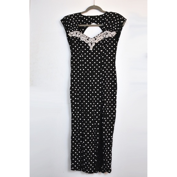 Vintage Polka Dot Dress w Slit and Open Back - Picture 2 of 5